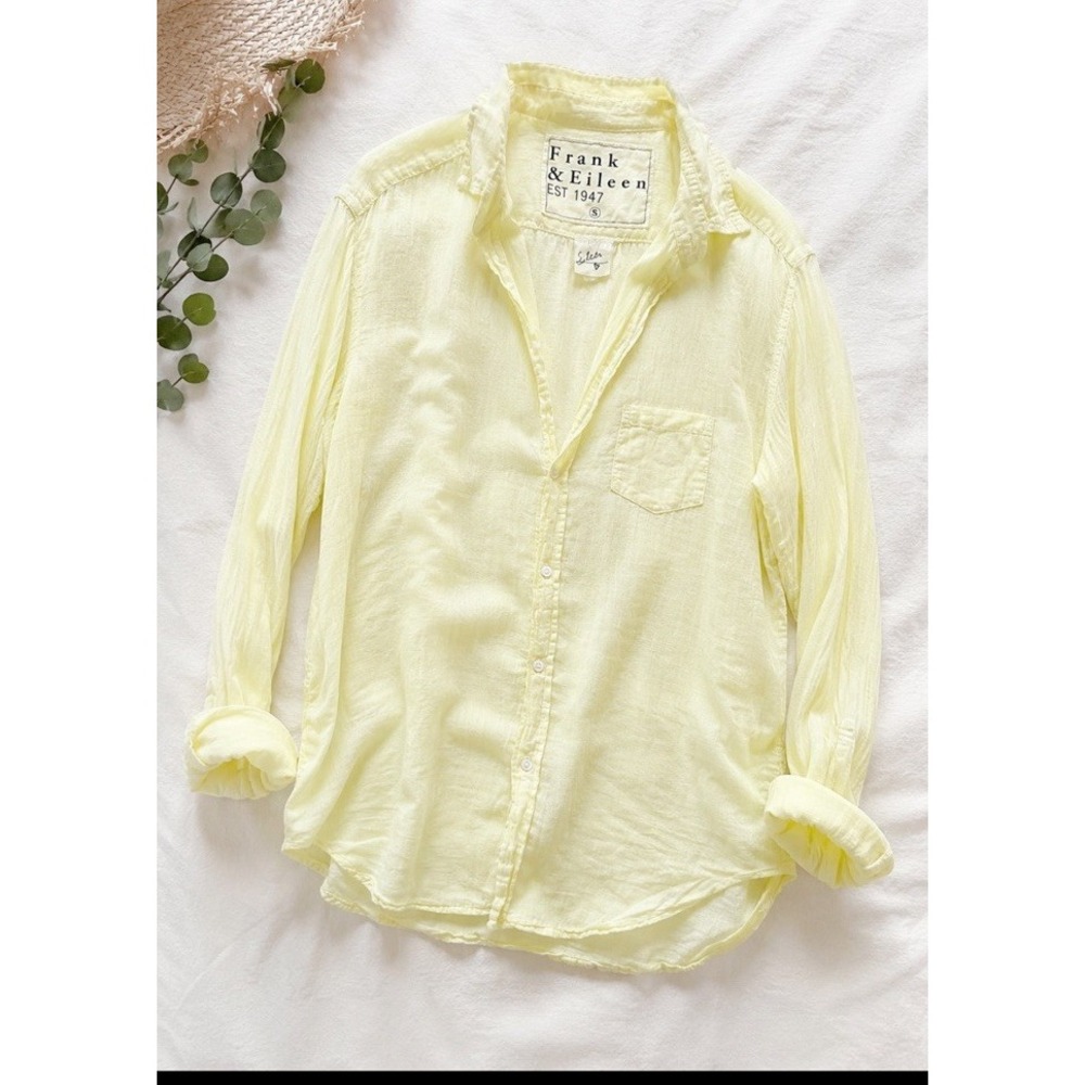 Frank & Eileen Eileen Button Front Shirt Women's S Yellow Cotton Gauze Made USA